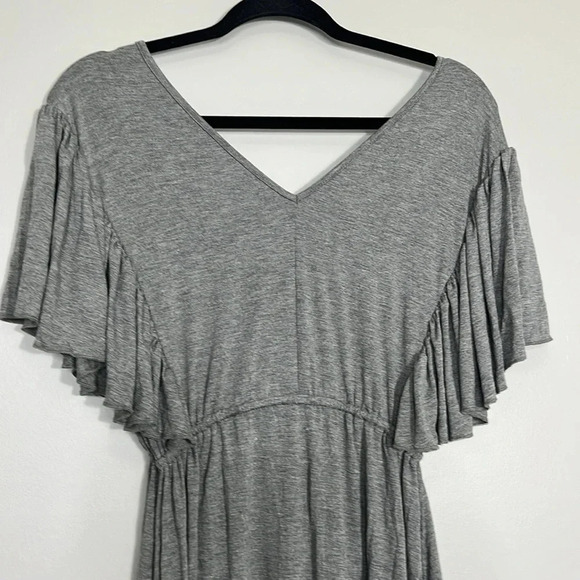 Beachsissi Gray Deep V Neck Sundress Cover Up Ruffle Shoulders Soft Lightweight - Picture 7 of 8